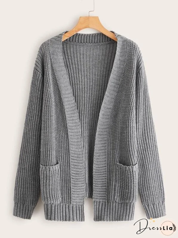 Pocket Detail Open Front Cardigan for Women