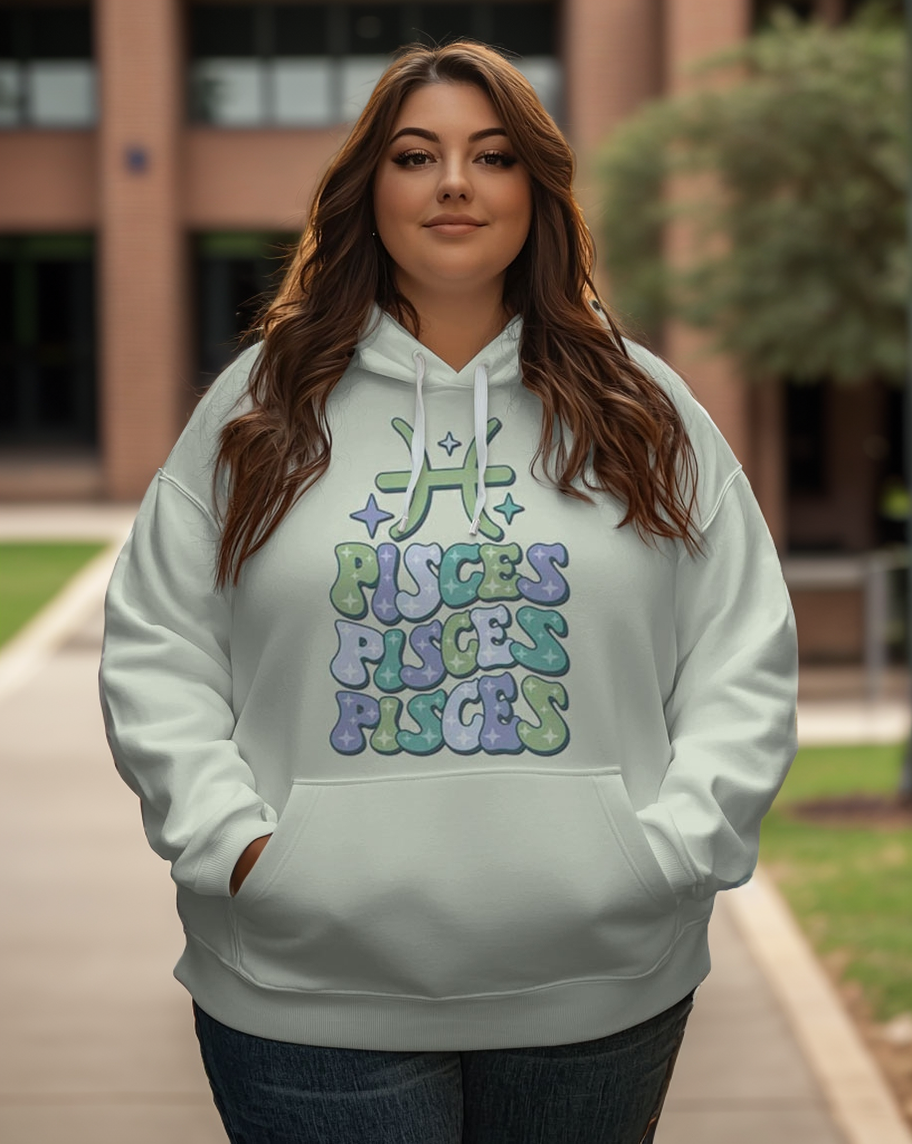 Women's Plus Daily Simplicity PISCES Constellation Print Long Sleeve Hoodie