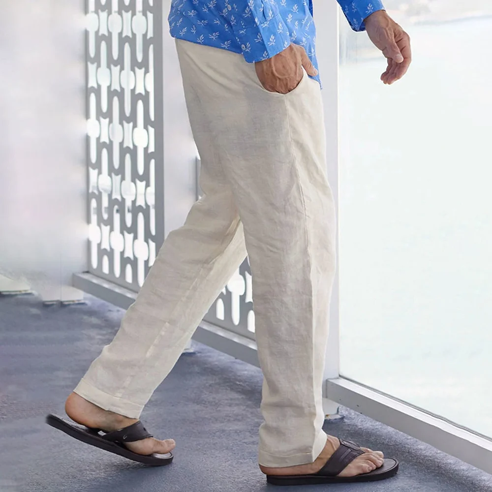 Men's Textured Linen Comfort Beach Trousers-inspireuse