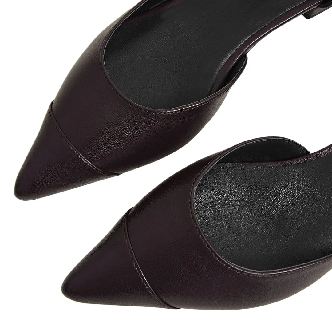 Dark Purple Vegan Leather Pointed Toe Buckle Fastening Strappy Flats