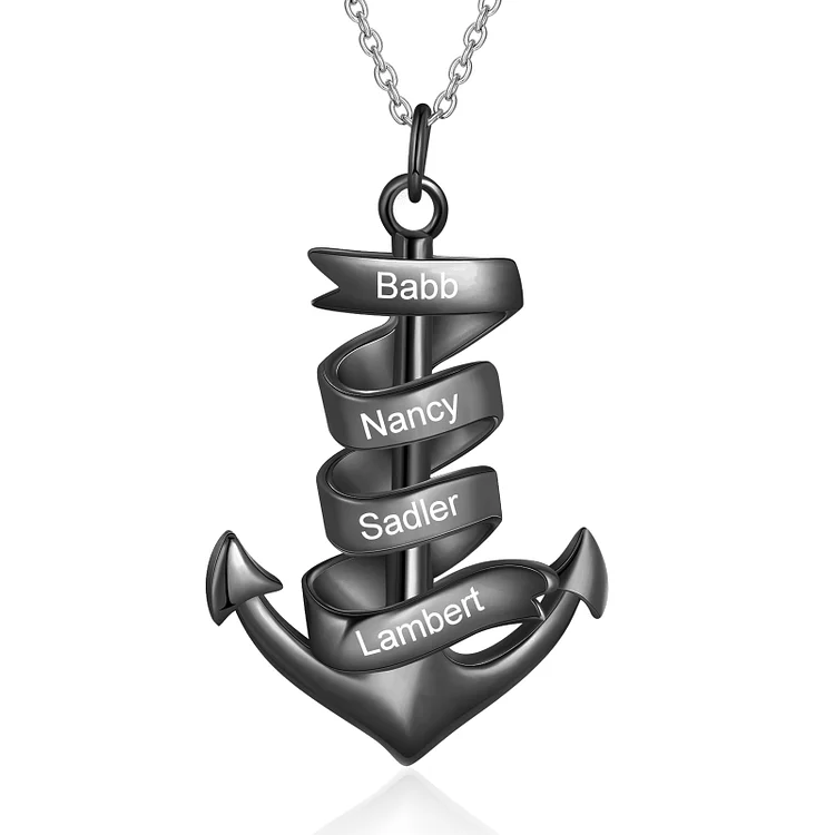 Personalized Pirate Ship Anchor Necklace Engrave 4 Names Necklace For Dad