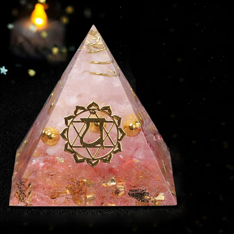 Pink Crystal with Clear Quartz Love Popularity Orgone Pyramid