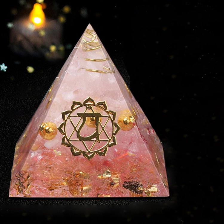 Pink Crystal with Clear Quartz Love Popularity Orgone Pyramid