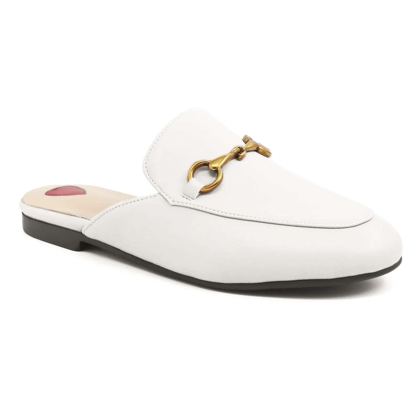 Red Heart Buckle White Mules Shoes-vocosishoes