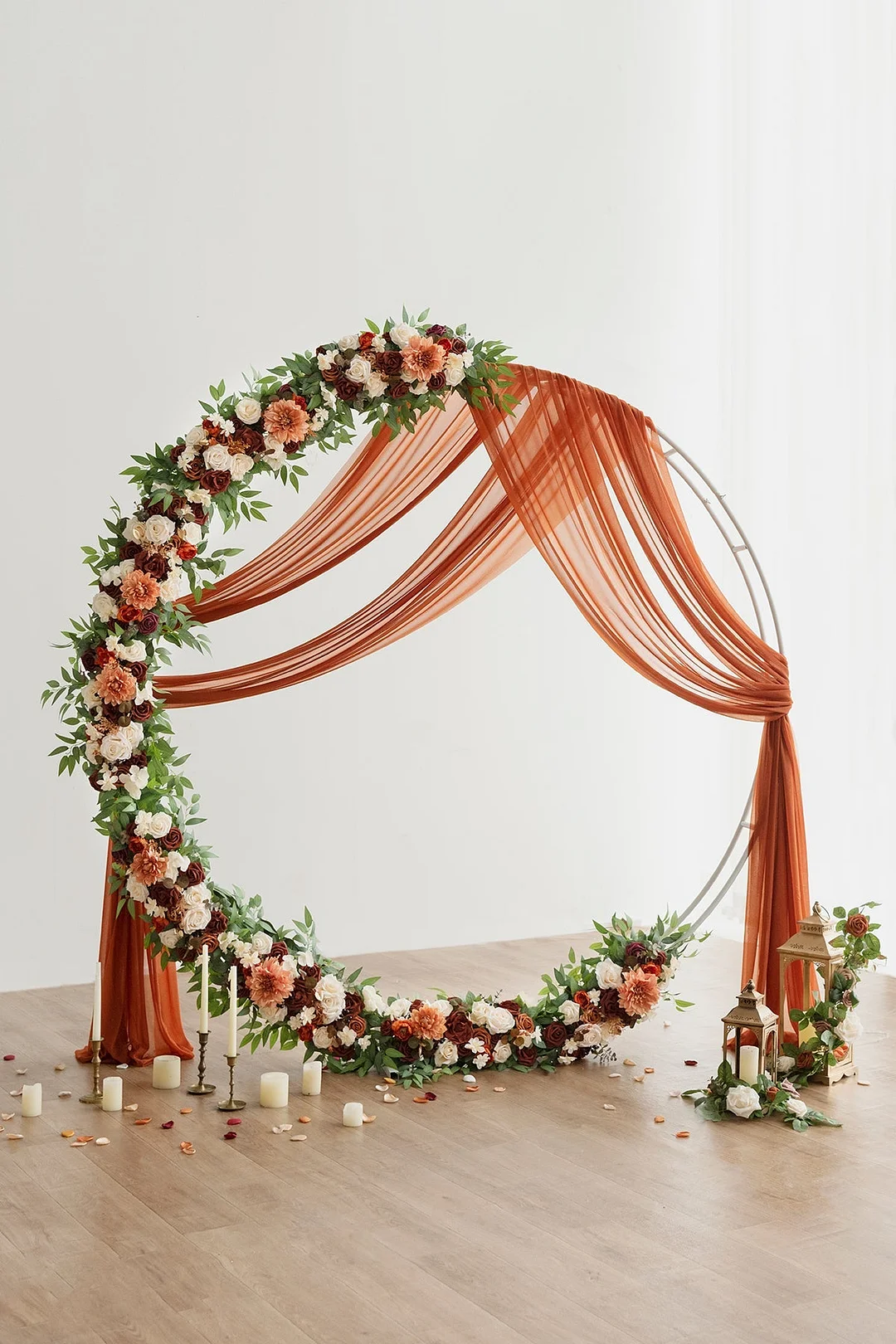 Flower Arrangements for Arch Decor in Sunset Terracotta
