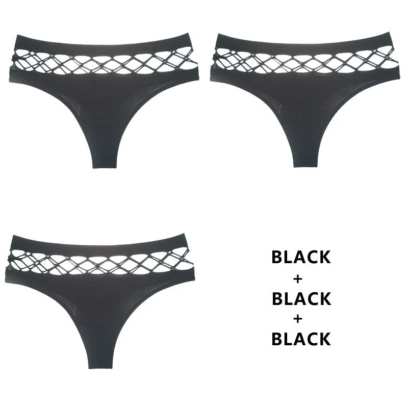 CINOON 3Pcs/Lot Hollow Out Lingerie Seamless Sexy Panties Women Elasticity Underwear Temptation Middle-waist G String Underpant
