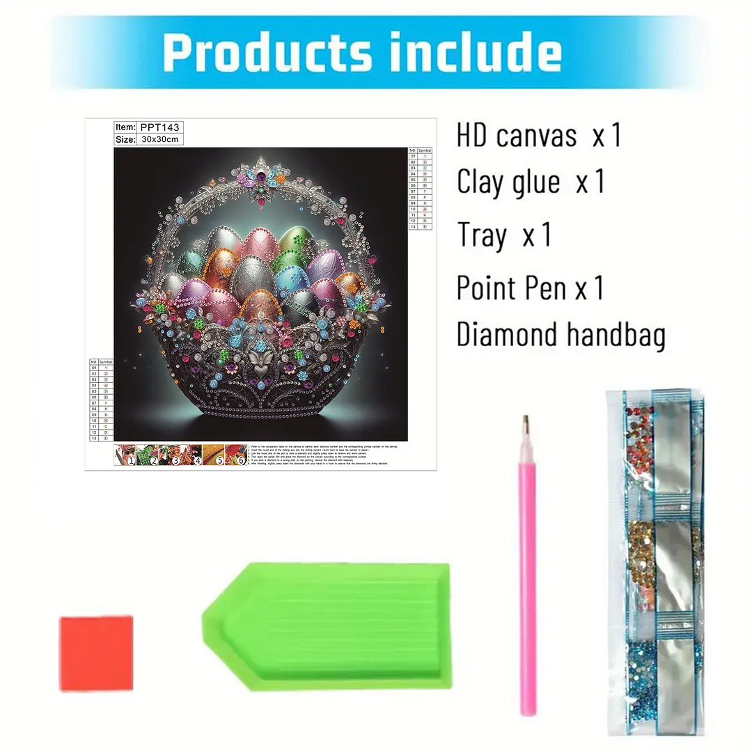 Colorful Easter Egg Basket Special Shaped 5D DIY Partial Drill Crystal Diamond Art 30x30cm