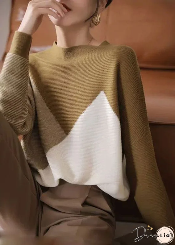 Women O-Neck Patchwork Thick Woolen Knitted Sweaters Long Sleeve