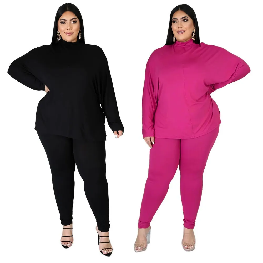 Autumn And Winter High Collar Solid Color Slit Long Sleeve Womens Casual Sports Two Piece