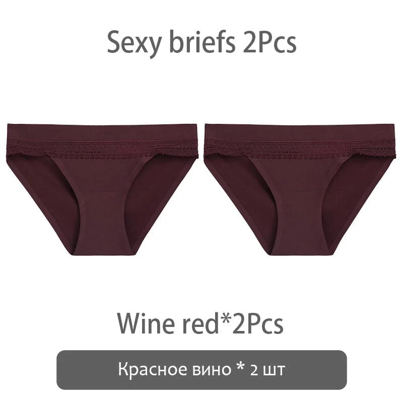 FINETOO 2Pcs/set Lace Panties Women Silk Underwear M-XL Smooth Panty Comfortable Girls Underpants Sexy Briefs 6 Colors Lingerie