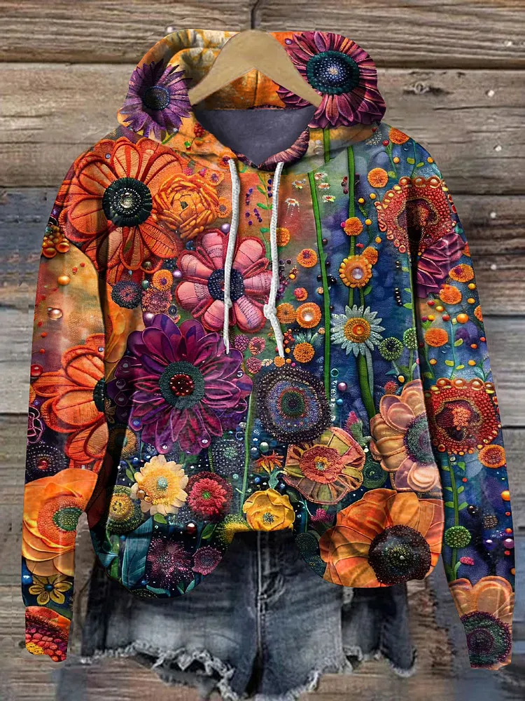 Vintage Flower Art Print Casual Sweatshirt