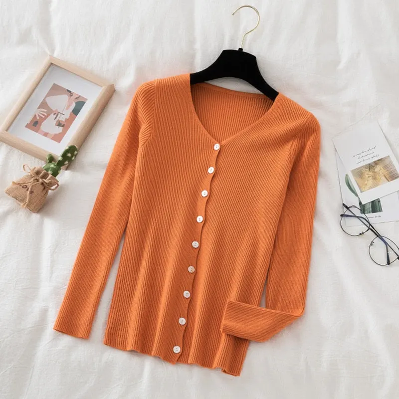Women Casual Front Buttons Knitted Cardigan Long Sleeve Sexy V neck Solid High Street Warm Pullover 2021 Winter New Fashion Tops