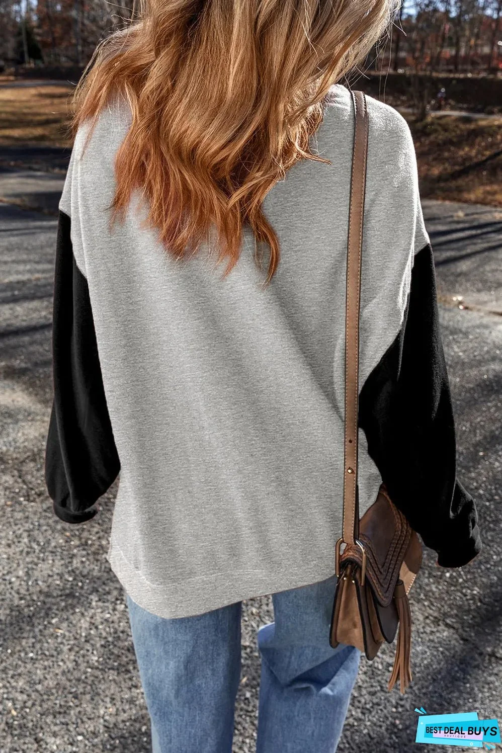 Contrast Round Neck Long Sleeve Sweatshirt