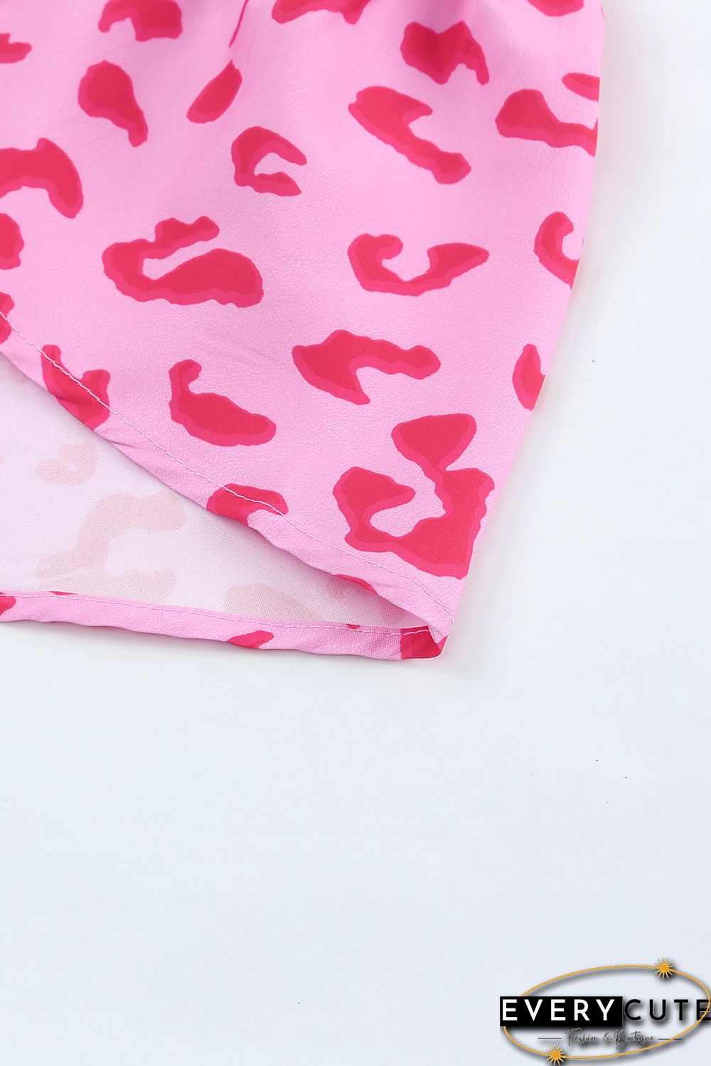 Pink Leopard Print Ruffle Short Sleeve Tiered Dress