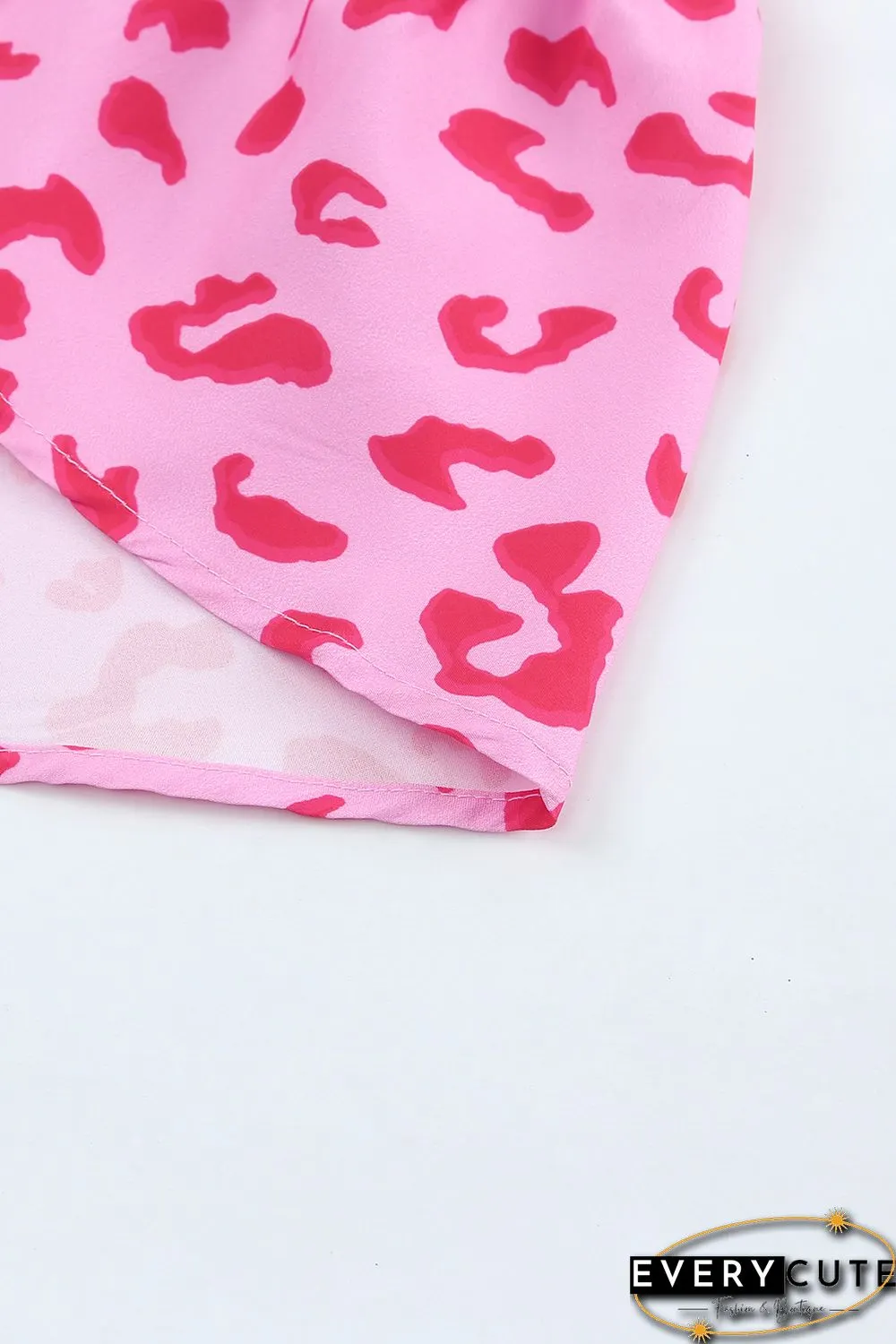 Pink Leopard Print Ruffle Short Sleeve Tiered Dress