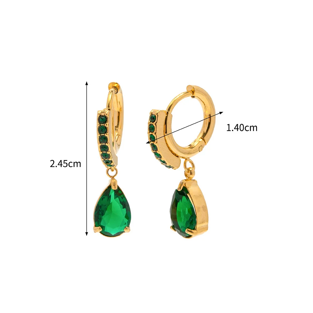 Green Crystal Gold Hoop Earrings