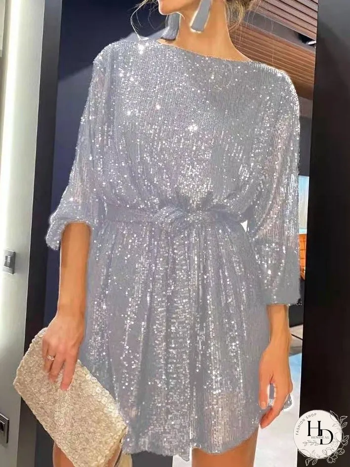 Dresses Sparkling Sequin Long Sleeve Festive Party Dress for Women