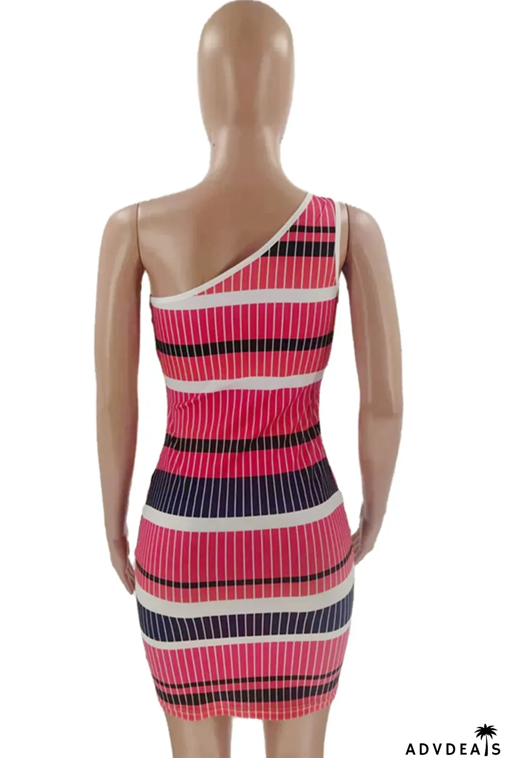 Multicolor Fashion Sexy Print Backless One Shoulder Sleeveless Dress