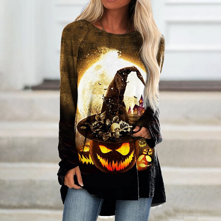 Wizard Hat Evil Pumpkin Print Casual T-shirt