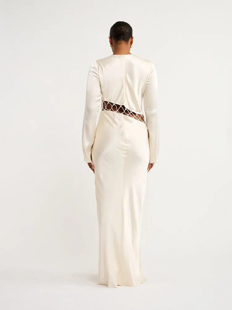 Shona Joy Arienzo Asymmetrical Lace Up Maxi Dress in Cream