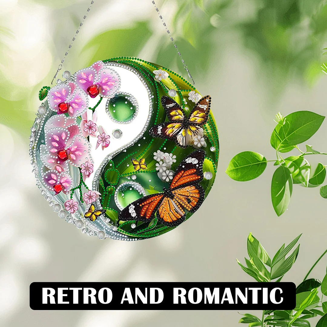 Butterfly Flower Yin Yang 2D Flat DIY Diamond Painting Set Diamond Art Pendant