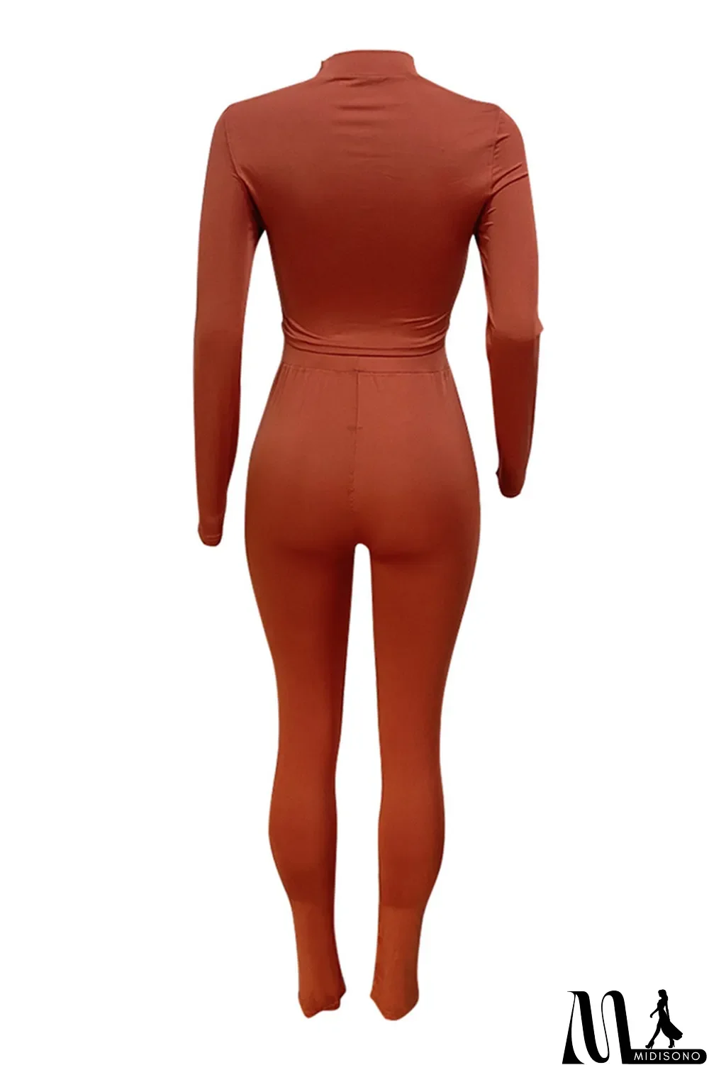 MidiSono - White Sexy Casual Solid Bandage Turtleneck Long Sleeve Two Pieces