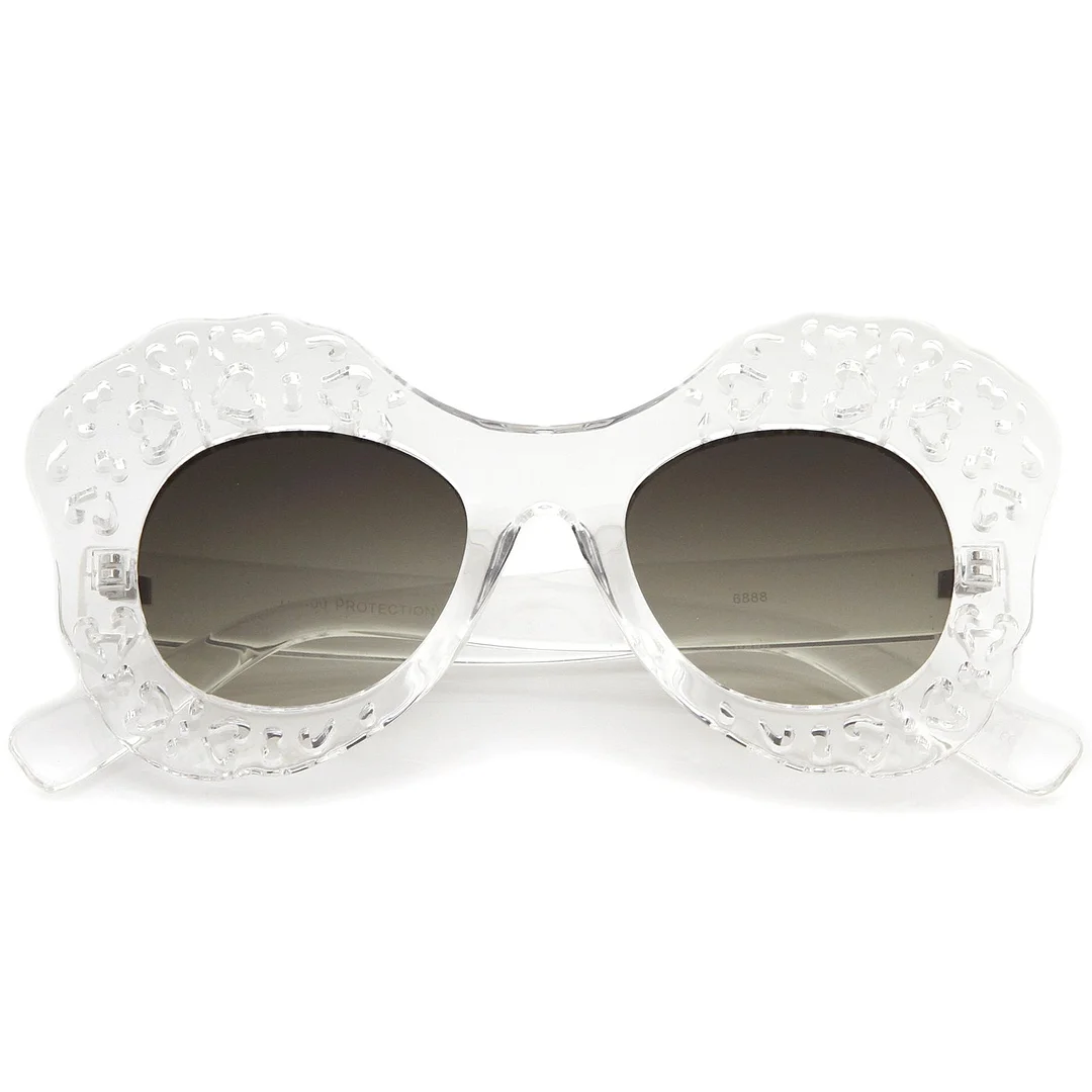 Women's Laser Cutout Frame Colored Mirror Lens Oversize Butterfly glasses 49mm