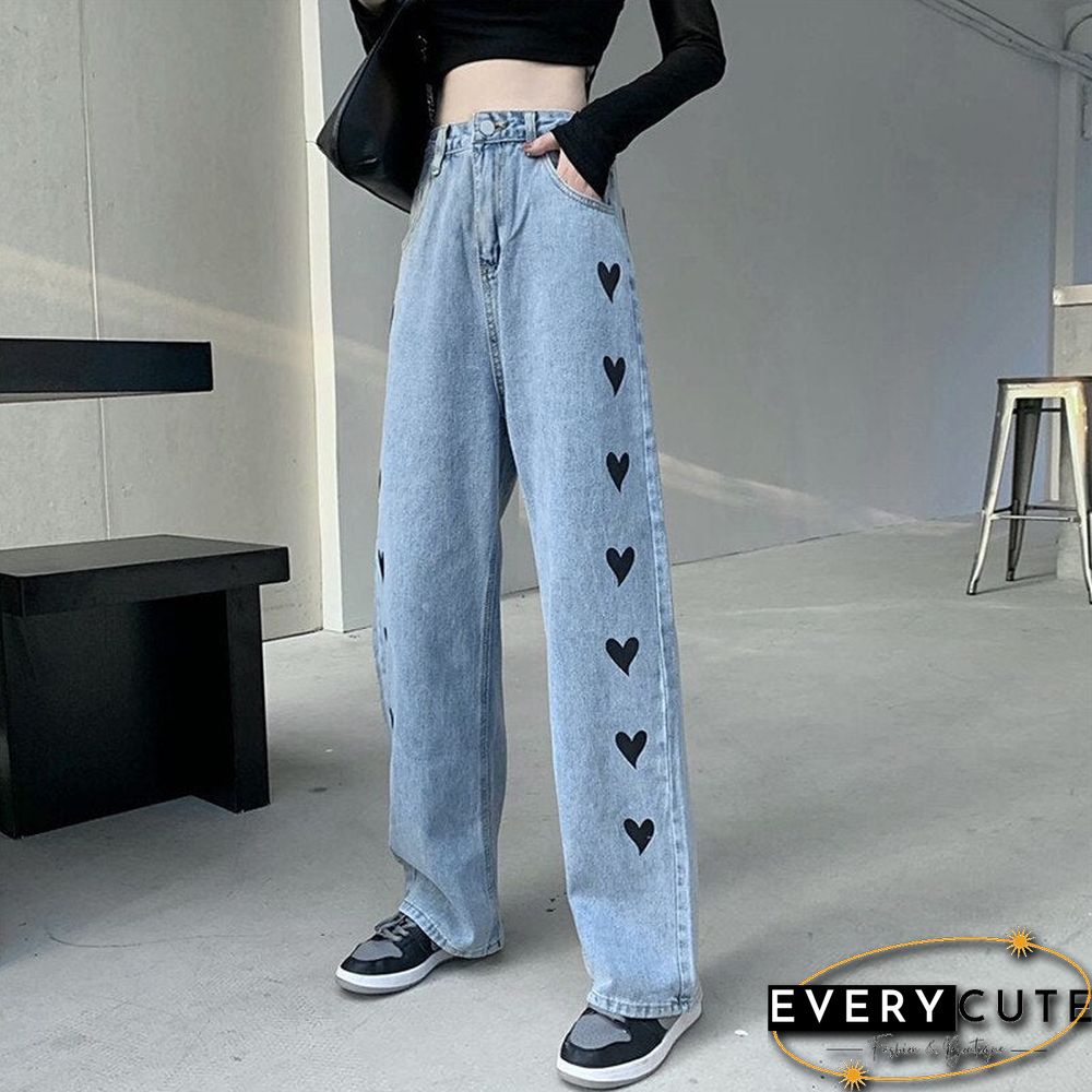 Womens High Waist Jeans in Blue-Vintage Quality Fashion from Harajuku Straight Pants