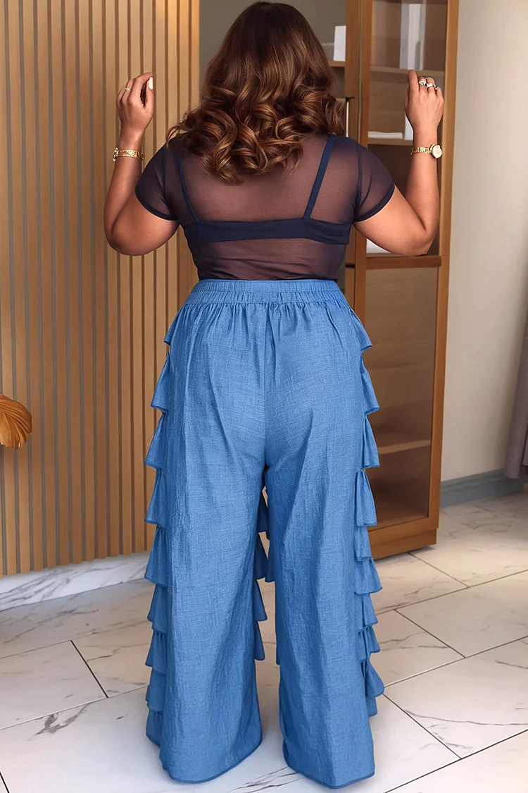 Plus Size Party Blue Casual Tiered Pocket Tencel Denim Jeans [Pre-Order]