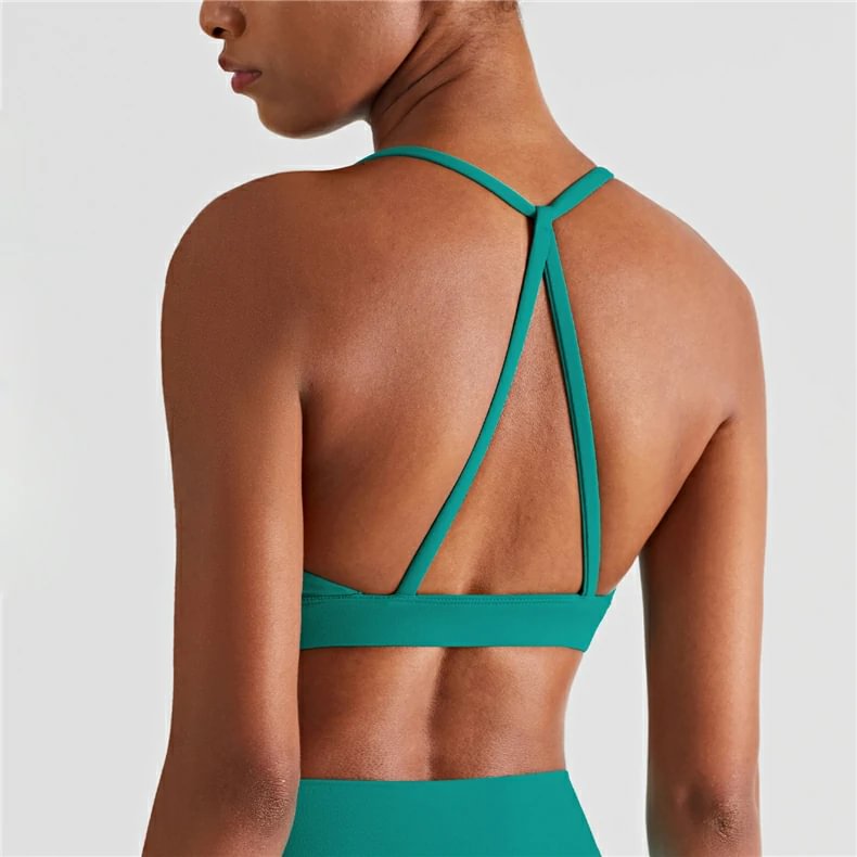 Teal Lagoon spaghetti strap racerback bra at Hergymclothing sportswear online shop