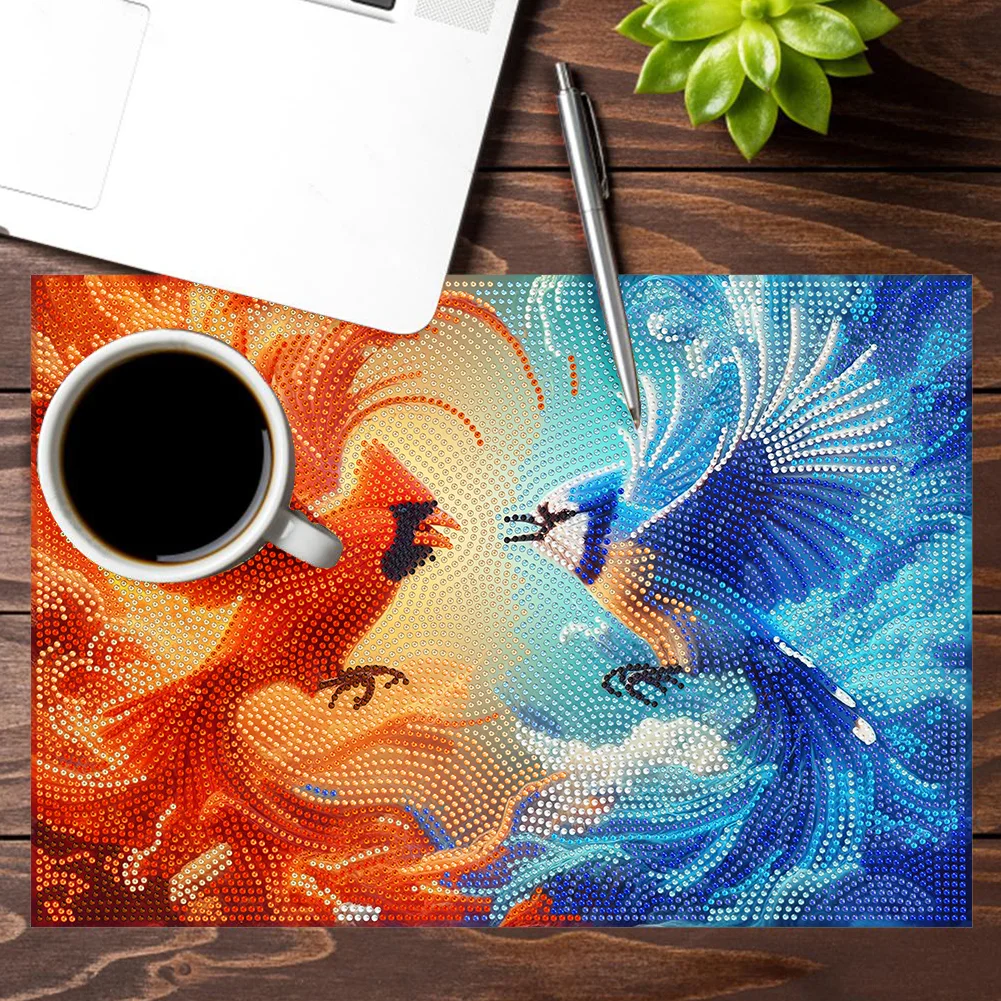 DIY Ice and Fire Bird Diamond Painting Placemats Heat Resistant for Beginners