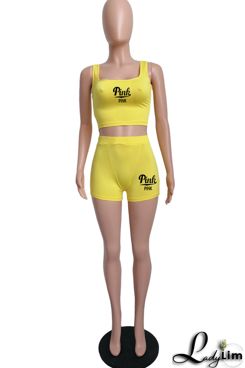 Yellow Fashion Print Patchwork Square Collar Sleeveless Two Pieces