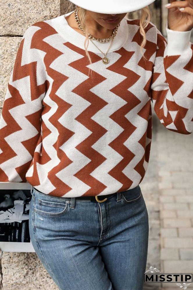 Wave Stripes Long Sleeve Knitting Sweater
