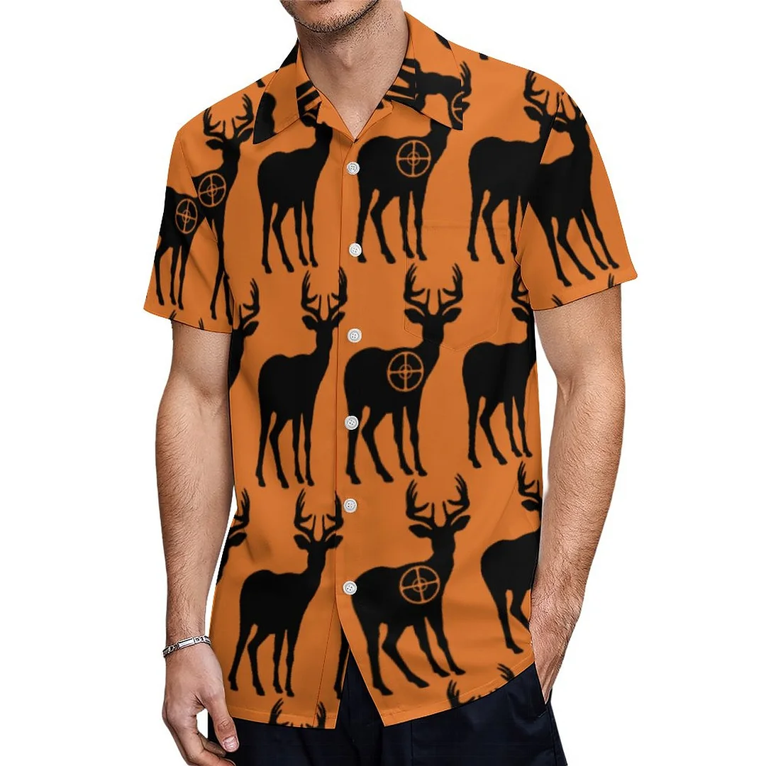 Short Sleeve Deer Hunting Silhouette Hawaiian Shirt Mens Button Down Plus Size Tropical Hawaii Beach Shirts