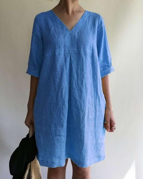 Casual Solid Half Sleeve Mini Dress