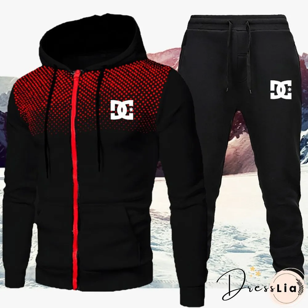 Brand Mens Printed Jacket & Trousers Two Piece Suit Sports Shirt Personalized Fitness