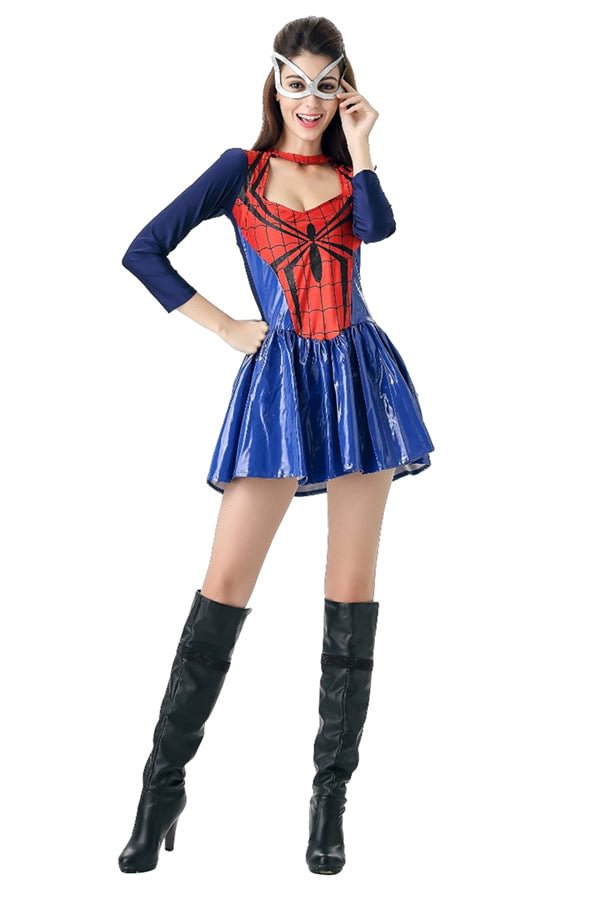 Cool Halloween Spiderman Dress Costume For Women Blue-elleschic