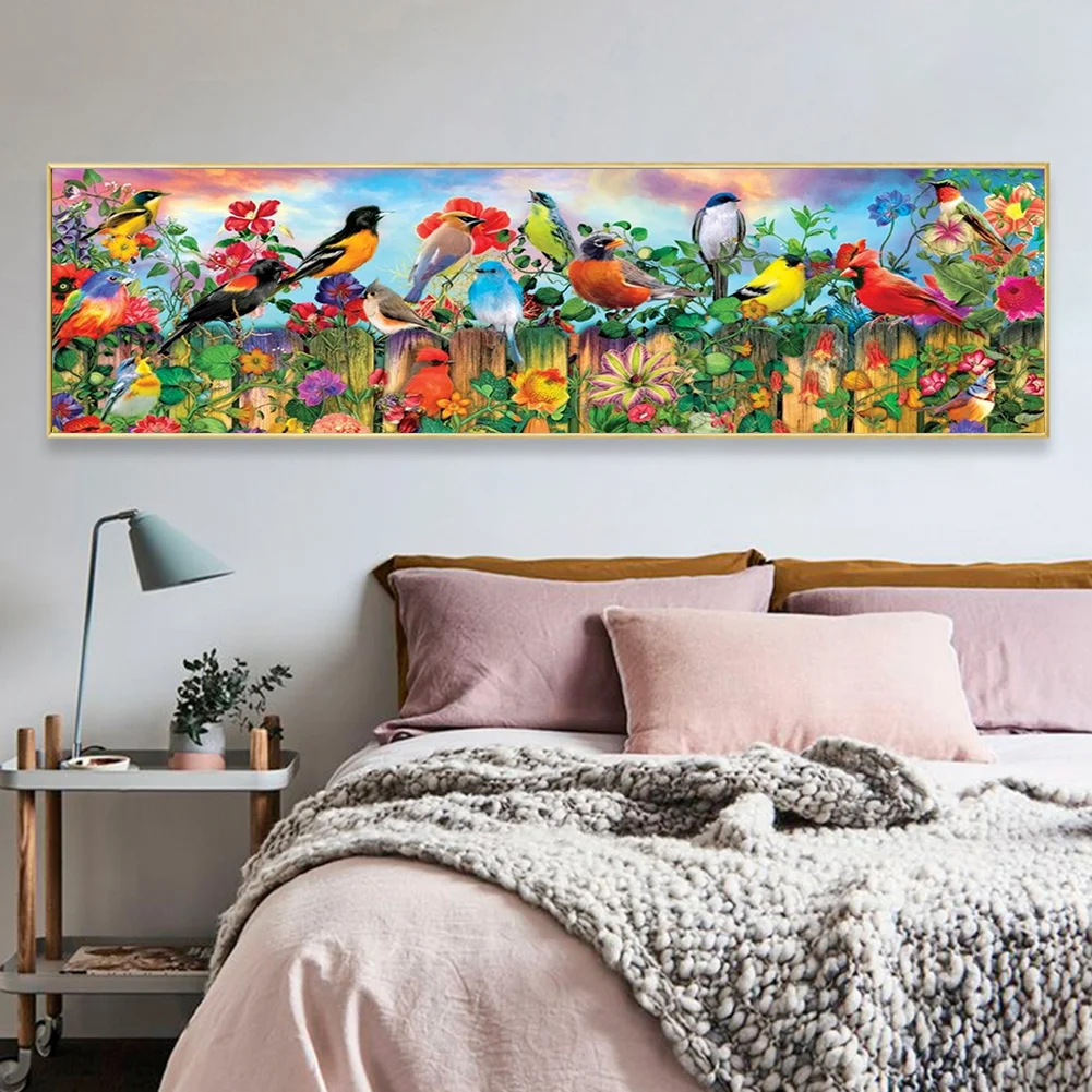 Diamond Painting - Full Round Drill - Fence Birds(90*30cm)