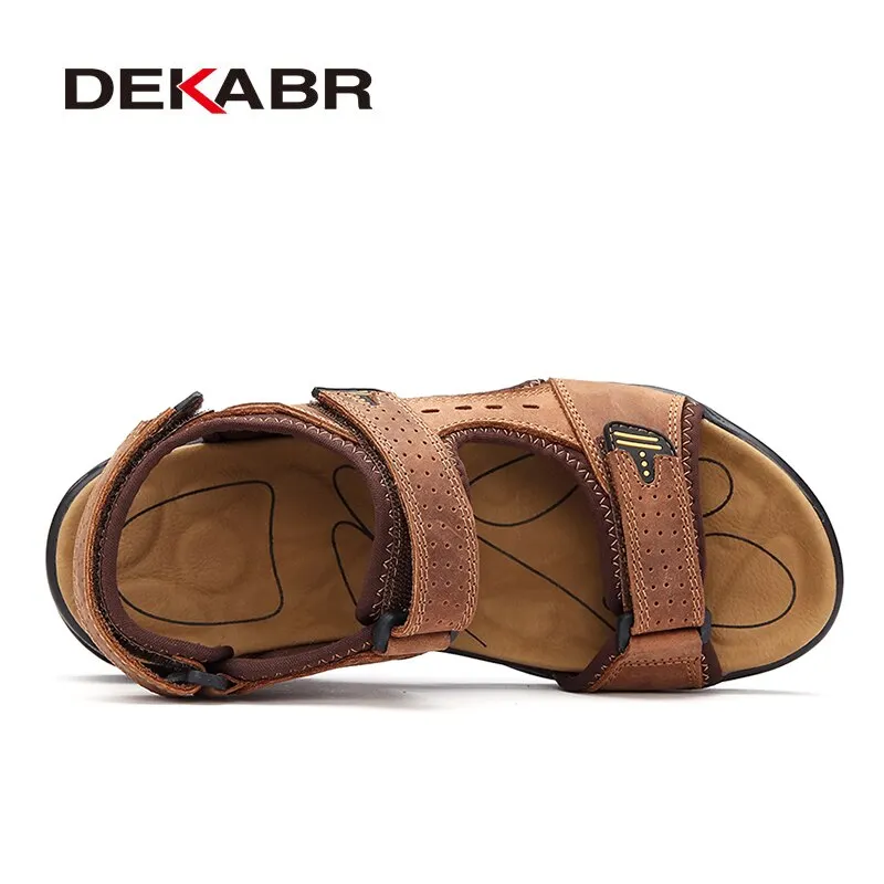 DEKABR Summer Big Size Men's Sandals British Fashion Genuine Leather Beach Shoes Mens Casual Massage Non-Slip Slippers Flats