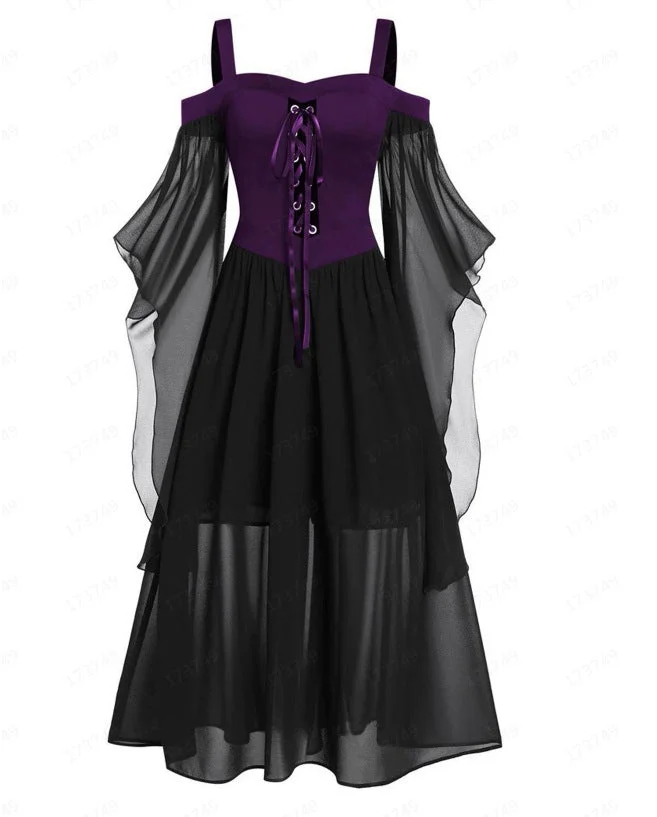 Women Halloween Lace Up Cold Shoulder Sleeve Dress Costumes Dress
