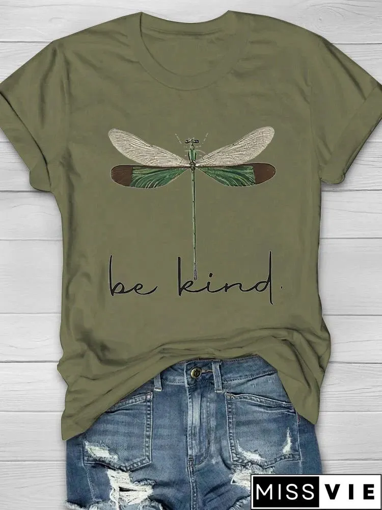 Dragonfly print short-sleeved graphic tees