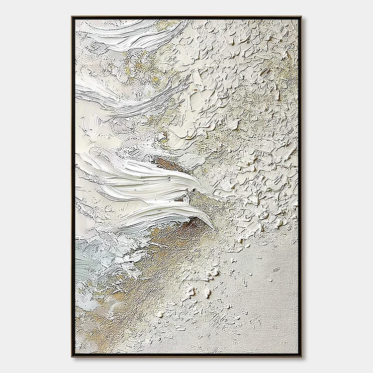 WHITEWATER WHISPER: Textured Wabi Sabi Abstract Seascape Painting（Canvas painting）
