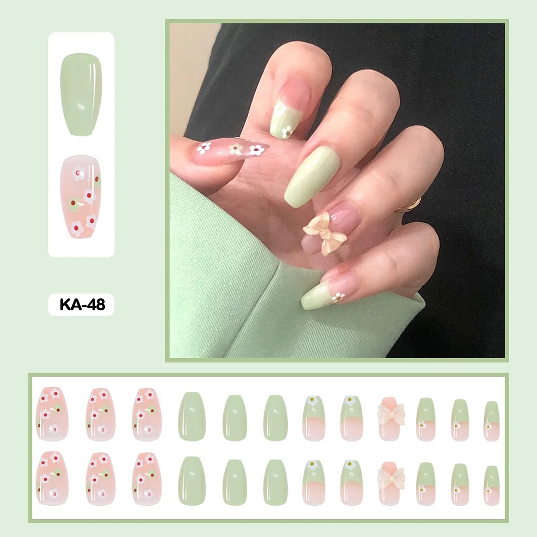 Butterfly Lovely Girl Nail Art Wearable Press On Fake Nails Tips With Glue And Sticker 24pcs/box With Wearing Tools As Gift-Nail Inspo