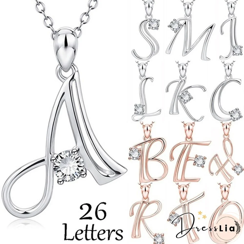 14K Rose Gold 925 Sterling Silver 26 Letters Initial Necklace Alphabet Diamond Name Pendant Aaa Zircon Necklace Birthday Jewelry Gifts For Women Girls Valentine'S Day Accessories