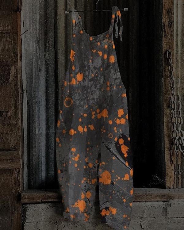 Women's Halloween Night Print Linen Cotton Jumpsuit