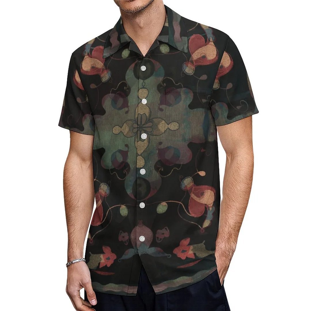 Short Sleeve Deco Distressed Boho Hawaiian Shirt Mens Button Down Plus Size Tropical Hawaii Beach Shirts