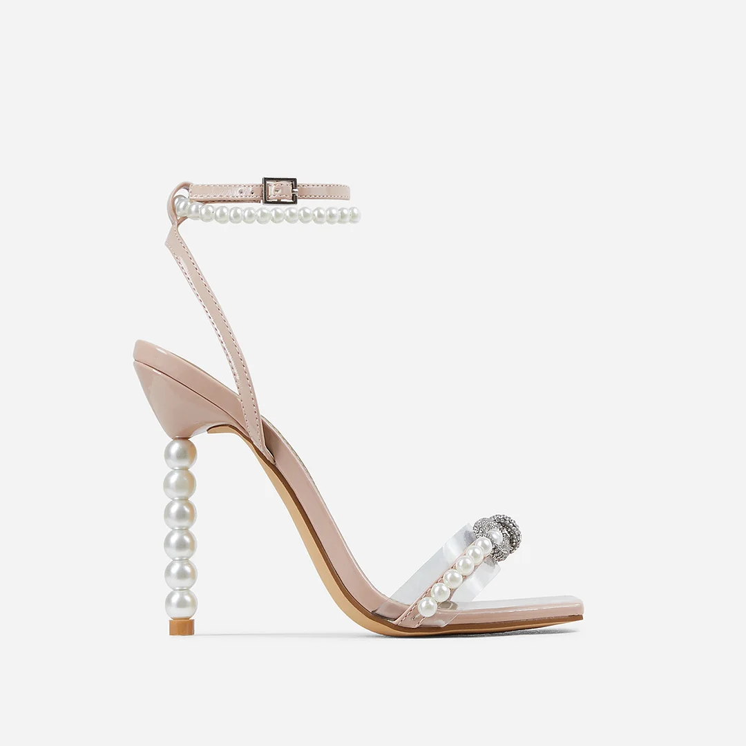 Square Toe Stiletto Heel Heels Rhinestone Bow Pearl Strap European And American Large Size Women's Shoes-PABIUYOU- Women's Fashion Leader
