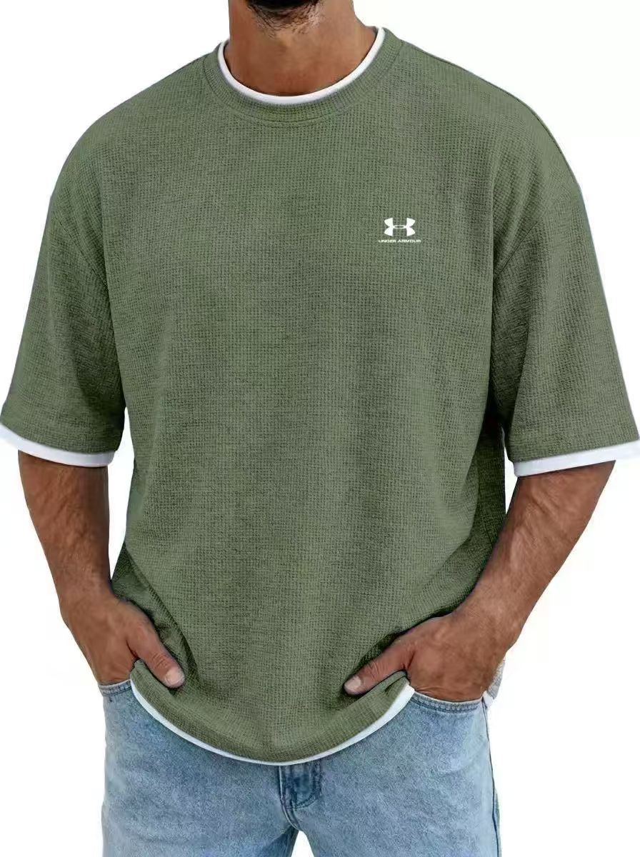 Men's waffle knit T-shirt in army green