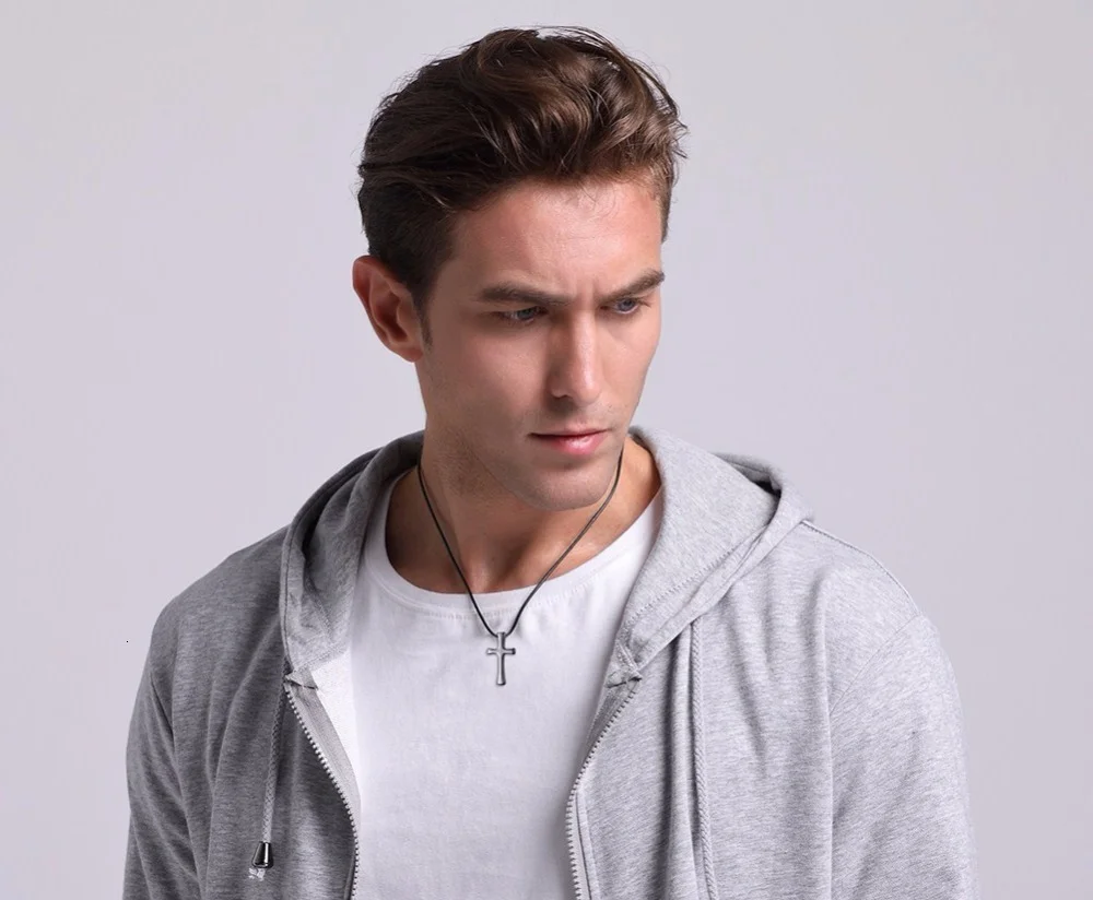 Women's Or Men's Choker Simple Tungsten Carbide Budded Cross Pendant Necklace in Silver Tone With Black Rubber Rope Chain Kolye Male Jewelry Gifts For Mens And Womens