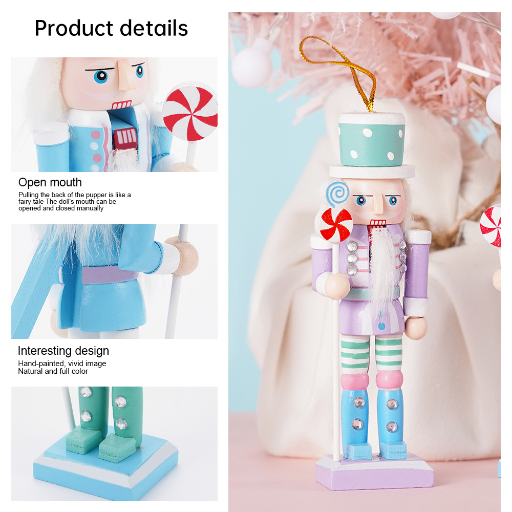 Tegooe 4PCS Wooden Nutcracker Figurines Set - Macaron Candy Christmas Tree Ornaments